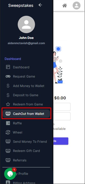 Cashout menu