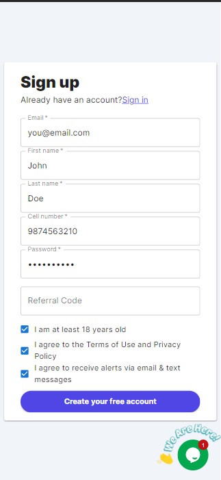 Registration page